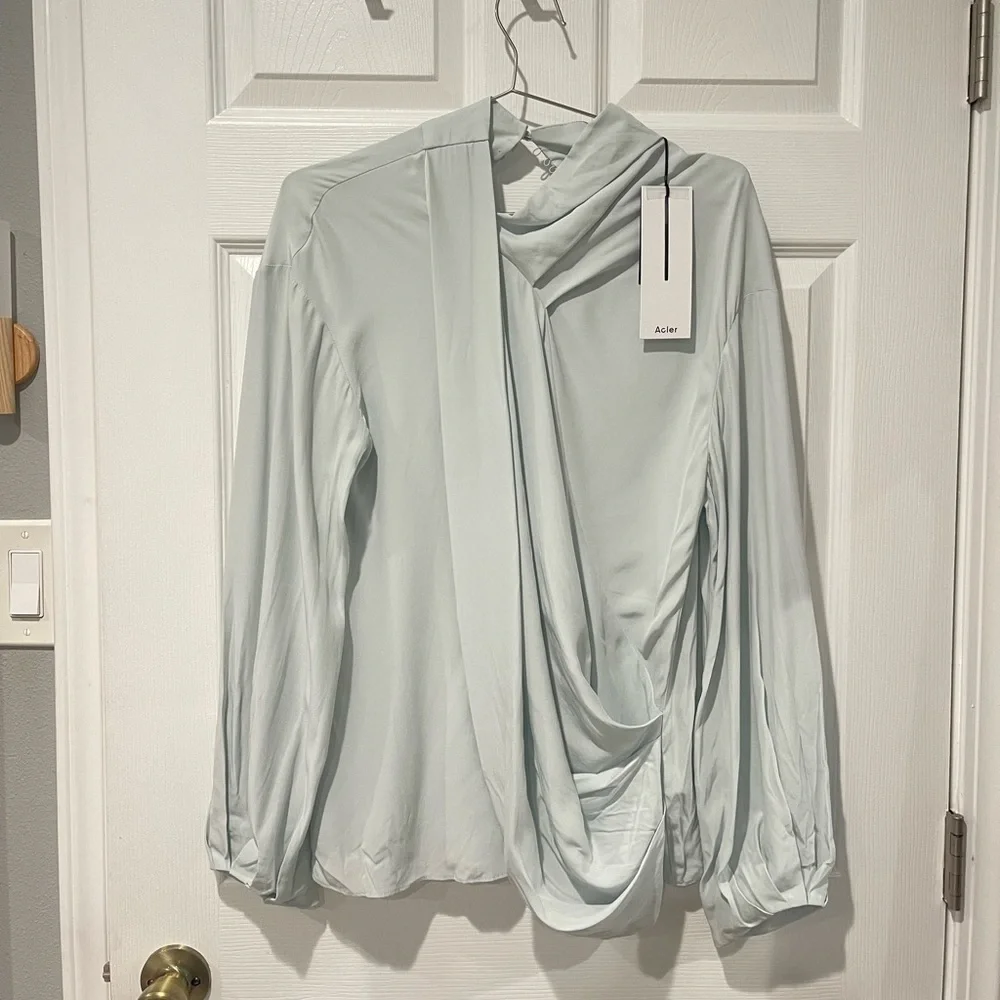 Acler Asymmetric Draped Silk Touch Top - Ice Blue - New With Tags - Picture 2 of 4